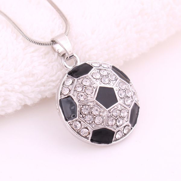 

new arrival football pendant necklaces world cup fans sports crystal rhinestone soccer charm snake chains for women men s fashion jewelry, Silver