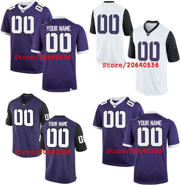 

custom tcu horned frogs college jersey mens women youth kid personalized any number of any name stitched purple white football jerseys, Black;red