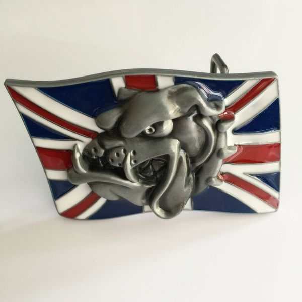 

1 pcs uk flag bulldog head cowboys belt buckle woman man jeans jewelry accessories fit 4cm wide belt, Slivery;black