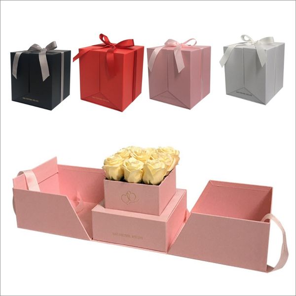 

2018 new design flower square gift box,can open two sides,wedding party decoration,favors gifts for gusests valentine's day gift