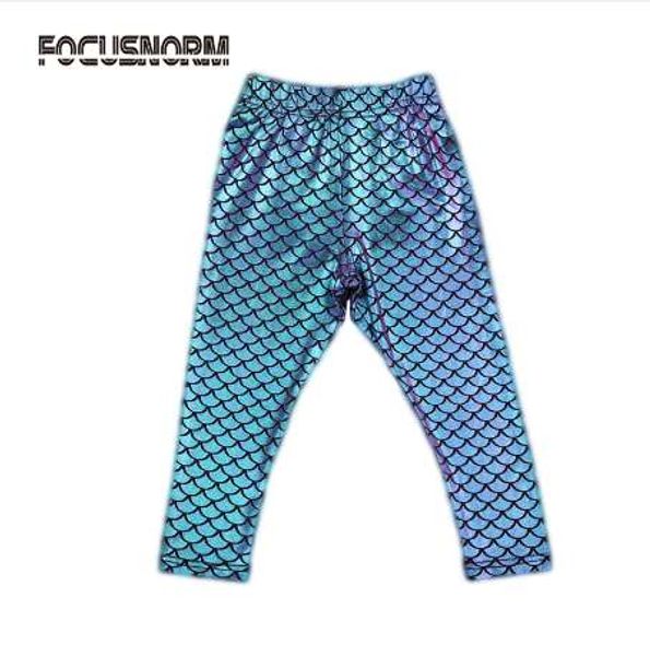 

girls simulation mermaid cute pants leggings colorful digital printing summer style child leggings, Blue