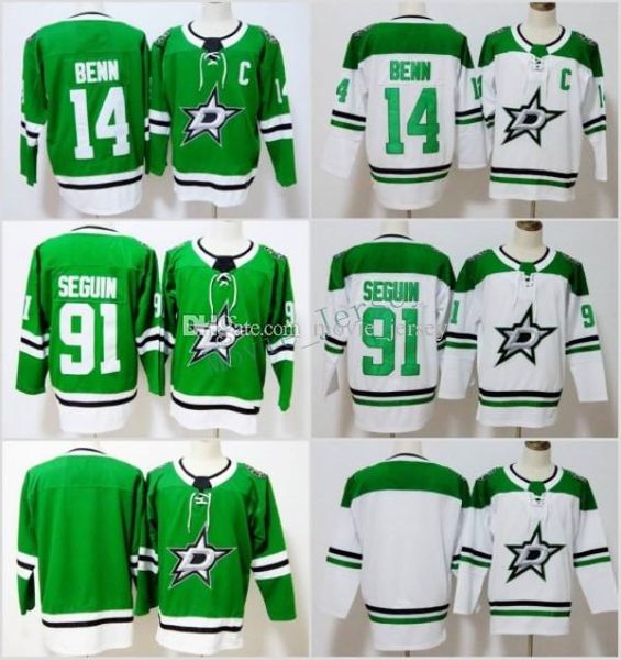 

2018 New Brand Dallas 14 Jamie Benn 91 Tyler Seguin Blank Ice Hockey Jerseys White Green 100% Stitched