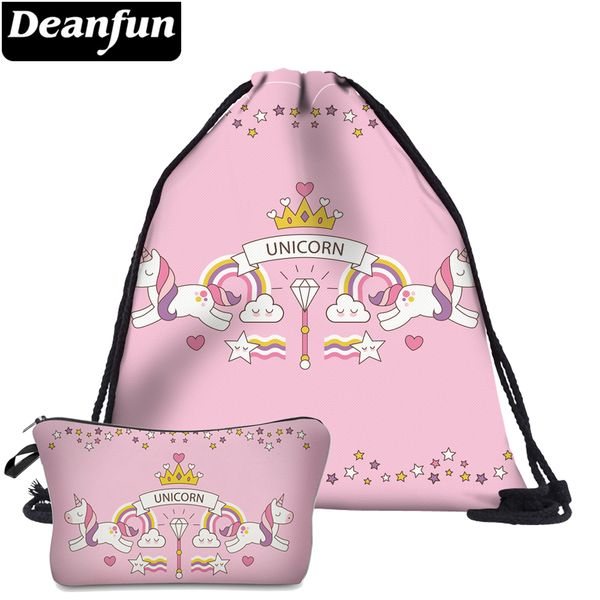 

deanfun 2pc pink unicorn drawstring bags 3d printed for girls school storage