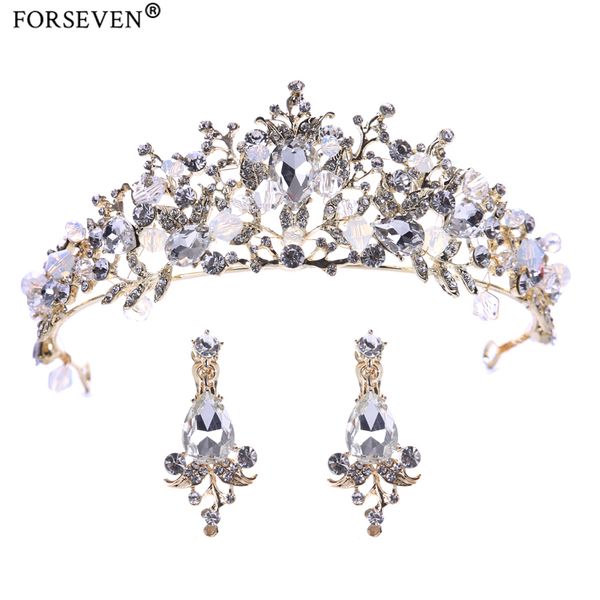 

bride hair jewelry baroque handmade beaded luxury gold crystal tiaras sweet princess crown wedding hair accessories wholesale, Slivery;golden