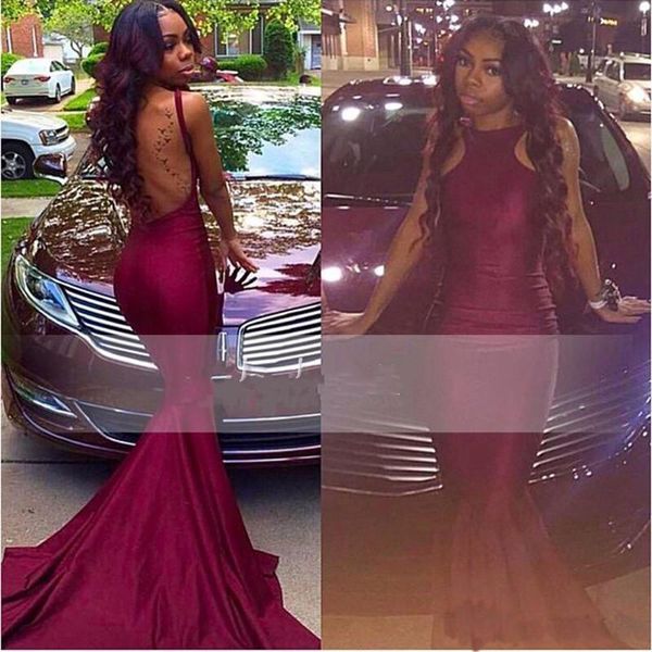 

простые горячие бордовые платья выпускного вечера 2k17 афроамериканцев русалка холтер шеи сексуальная открытой спиной длинные вечерние плать, Black