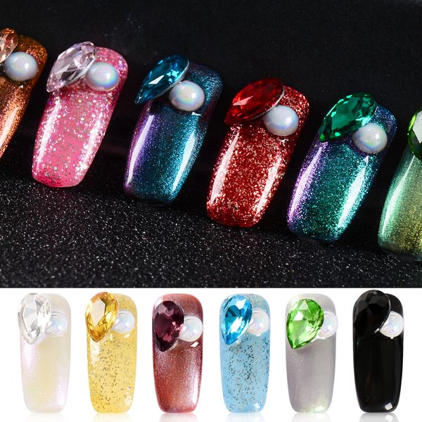 

meet across water drop nail rhinestones mixed colors charm strass sharp bottom shaped sticking drills 3d nail art decorations, Silver;gold