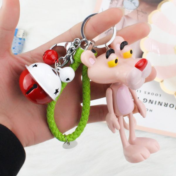 

2018 cartoon cute pink leopard keychain creative naughty leopard doll car bag accessories pendant material silicone individual packaging, Silver