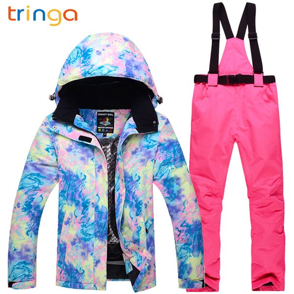 

tringa ski suit women brands waterproof windproof ski jacket and trousers thicken warm clothes pants skiing snowboarding suits