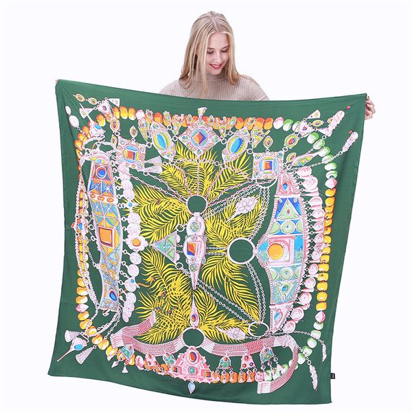 

Новый Twill Шелковый Шарф Женщины Драгоценный Камень Кулон Печати Квадратные Шарфы