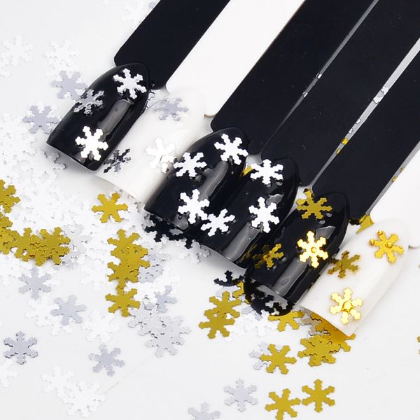 

zko white/silver/gold snowflake nail sequins merry christmas metal flakies manicure nail art 3d decorations