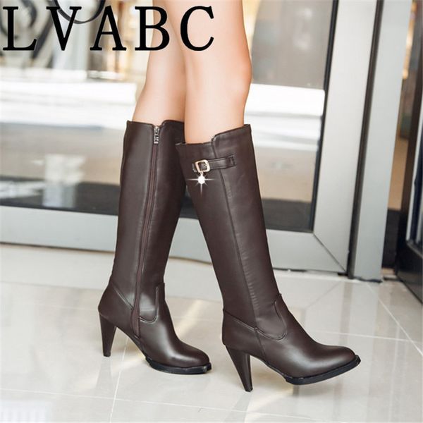 

lvabc 2018 quality womens the knee-high boots 2018 winter comfortable high boots high heel knee women plus size 34-43, Black