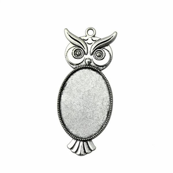 

7 pieces cabochon cameo base tray bezel blank supplies for jewelry owl single side one hanging inner size 25x35mm oval glass cabochons, Slivery;crystal
