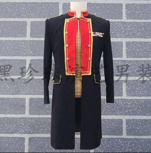 

stand collar men suits designs black stage costumes for singers mens slim long blazer dance clothes jacket star style dress punk, White;black