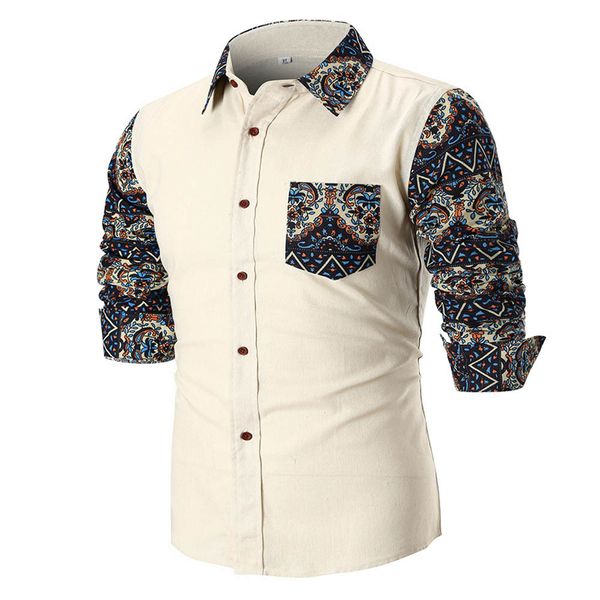 

new fashion men's summer casual daily slim long sleeve printed shirt blouset shirt men, White;black