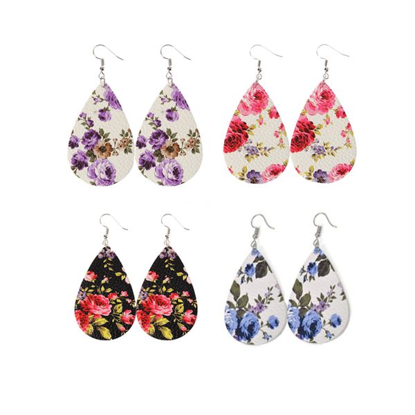 

4 pairs teardrop leather earring for women girls gifts,bohemia style earring sets jewelry, Silver