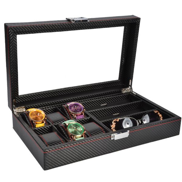 

2019 new 6 grids watch case and 3 grids glasses box watch boxes casing for hours sheath for hours box, Black;blue