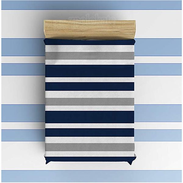 

flannel fleece blanket lightweight cozy bed sofa blankets super soft fabric grey, blue and white stripe pattern