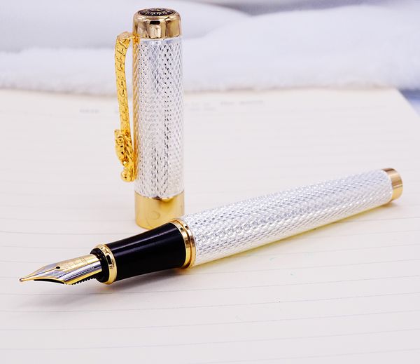 

jinhao 1200 vintage luxurious fountain pen beautiful ripple with dragon clip, noble silver metal carving ink pens collection