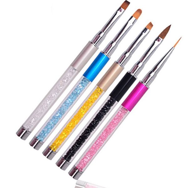 Wholesale- Nail AMetal Acrylic Handle Pen Rhinestone Diamond Carving  Gel Liquid Salon Liner Nail Brush Hot Sale