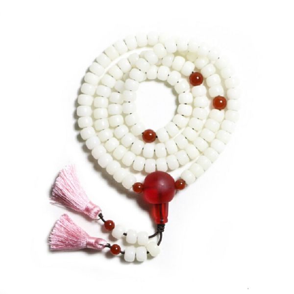 

hand made reg onyx triplet natural white bodhi roots beads 108 mala bracelet or necklace buddhist prayer bracelet 2 pink tassels, Black