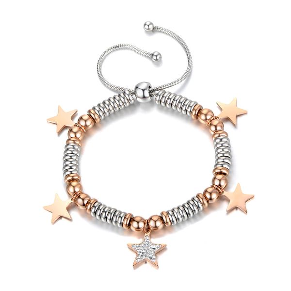 

jeemango classic stainless steel beads bracelets for women star/heart/butterfly/elephant design charm bracelet jewelry b18077, White