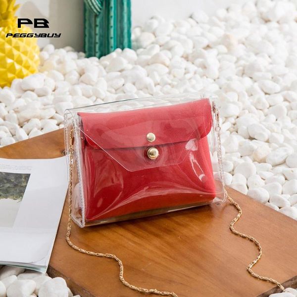 

2pcs/set crossbody bags for women 2018 pu chain messenger bags clear jelly transparent pvc candy colour tote bolsos mujer