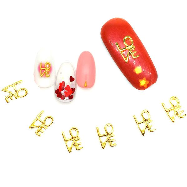

10pcs love letter gold nail art decorations 3d metal dekors japanese kawaii nail supplies bling nailart studs for manicure sale, Silver;gold