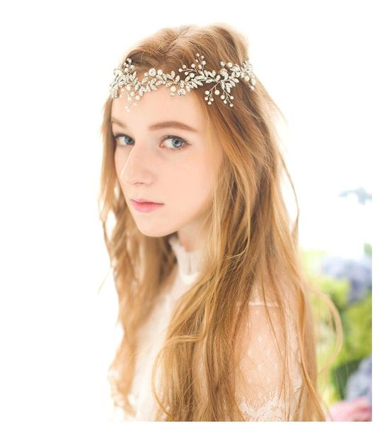 

wedding hair accessories 2018 new headbands for women hairstyles romantic hair bands rhinestone pearl handmade gold silver, Slivery;golden