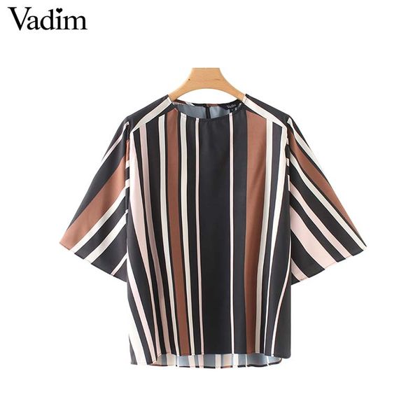 

vadim women vintage striped loose blouse oversized three quarter sleeve o neck shirts female casual chic blusas da179, White