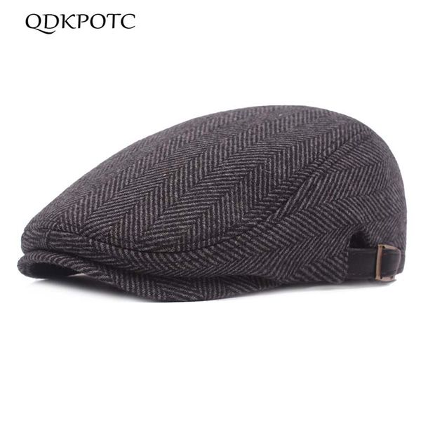 

qdkpotc autumn winter adjustable beret caps men outdoor breathable bone brim hats herringbone pattern solid hat flat berets cap, Blue;gray