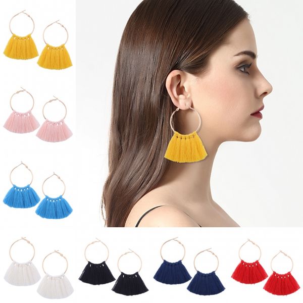 

Ethnic Semicircle Fan Shape Hoop Tassel Earrings Pendant Women Bohemian Statement Alloy Hollow Round Fringe Thread Earrings Free DHL H164R
