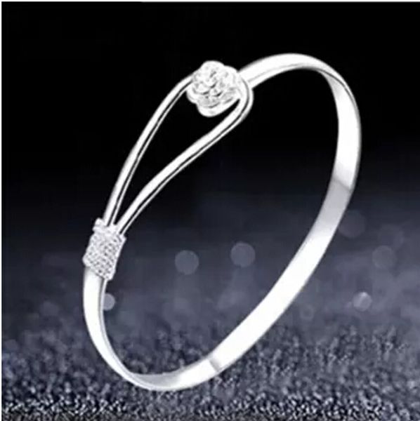 

romantic flower bracelet 925 sterling silver bracelet for women fahion sakura bracelets open cuff bangle rose bracelets wedding jewelry, Golden;silver