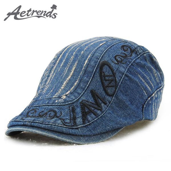 

aetrends] 2017 new brand denim beret hats for men women beret visor caps z-5209, Blue;gray