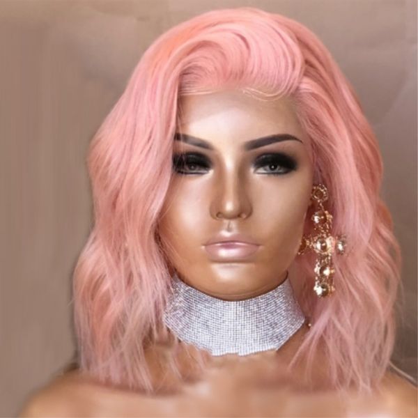 

sexy cosplay pastel baby розовый синтетический парик фронта шнурка для женщин средняя длина средняя часть волнистые боб cut парик высокотемп, Black