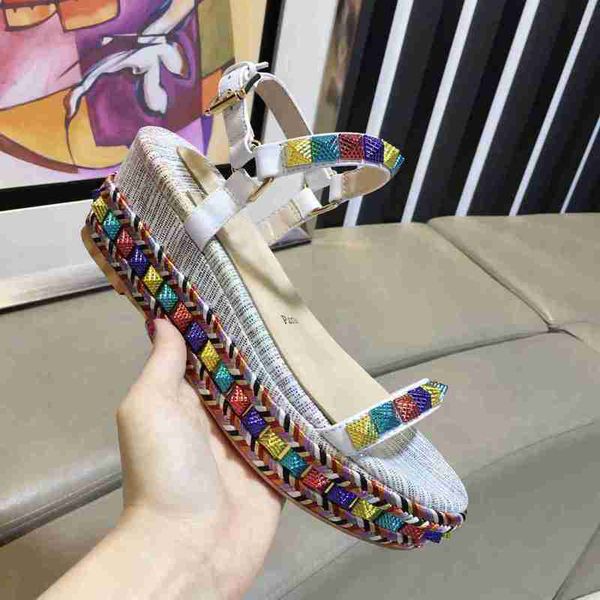 

original box] luxury fashion womens red bottom wedge sandals high heel pumps rivet dress wedding rivet sandals platform shoes size 35-41, Black