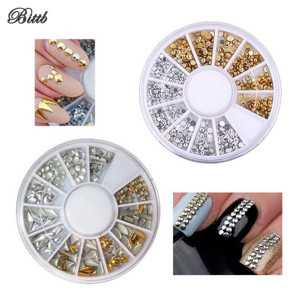 

bittb 50set nail decoration rhinestones inlay beige mix color nail dotting diamond metal glitter 3d art fake diamond stones, Silver;gold