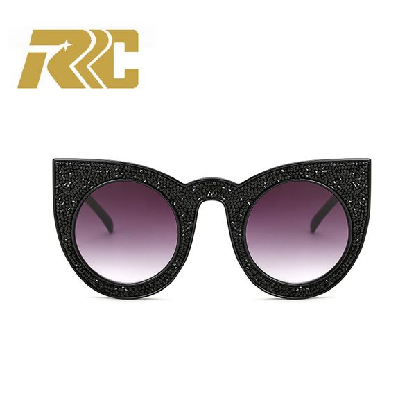 

rrc cat eye women sunglasses with full diamond in circle female sunglasses designer glasses, White;black