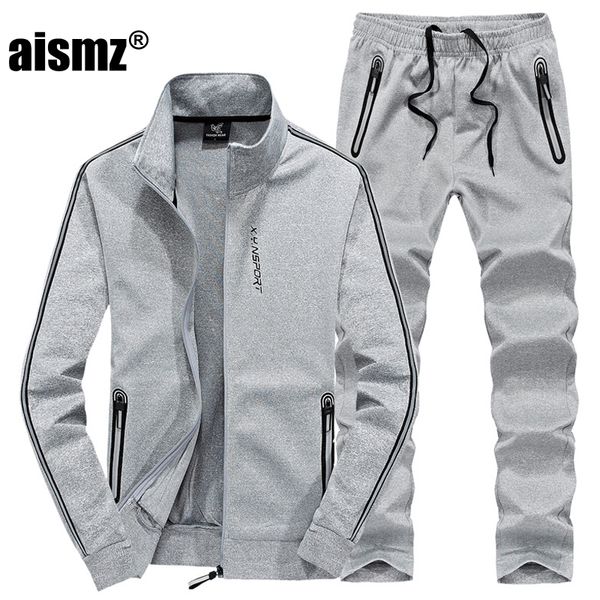 

aismz plus size l~7xl 8xl winter jacket men outwear cotton sweatshirt tracksuit men`s sportswear jogger male set jacket+pant, Gray