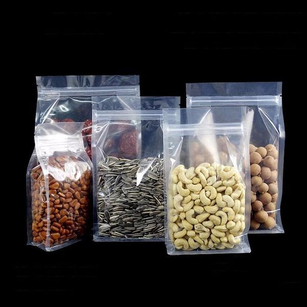 

stand up pet ziplock bags clear reusable plastic pouches storage bags for food snacks retail transparent packages bags 6 size