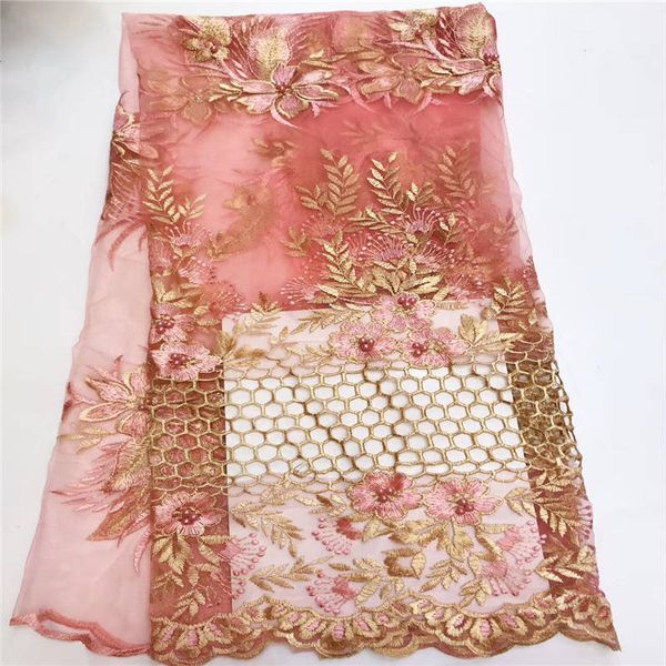 

french lace fabric beaded african 3d tulle lace fabric of 5 yards each batch of lace fabric for the bride's wedding dress pink, Black;white