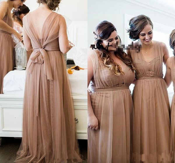 

Nude Champagne Long Bridesmaid Dresses 2019 Sweetheart Cap Sleeve Plus Size Country Bohemian Maid of Junior Wedding Guest Party Gown