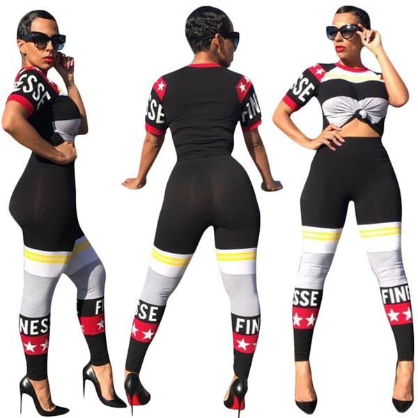 

2018 new women active set tracksuits t shirt +pant running sport track suits 2 pieces jogging sets survetement femme clothes star print, Gray