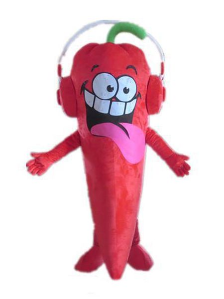 2018 Costume da mascotte di peperoncino rosso caldo di alta qualità con un auricolare per adulti da indossare in vendita per la festa