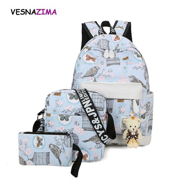 

2018 new canvas backpack 4 pcs/set women school backpacks schoolbag for teenagers girl man student book s satchel wm698z