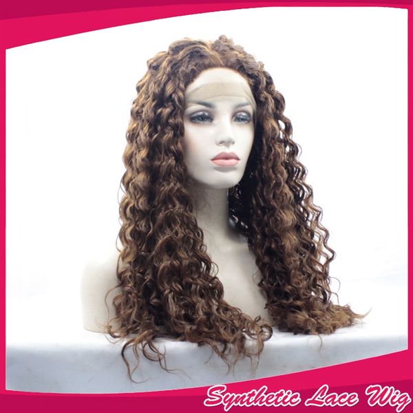 Dark Auburn Color Kinky Curly Lace Front Wigs Glueless With Baby Hair Brown Long Curly Synthetic Lace Front Wig For Black Women Synthetic Wig With
