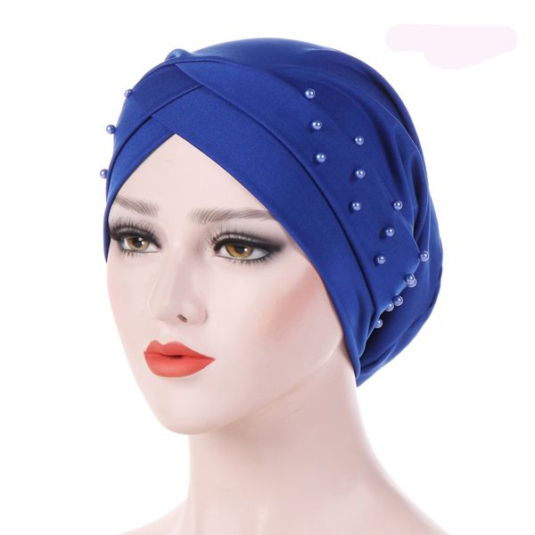 

1pc new women elastic turban hat muslim hijab islamic jersey beads cancer chemo cap ladies hijab stretch head wrap head scarf, Red