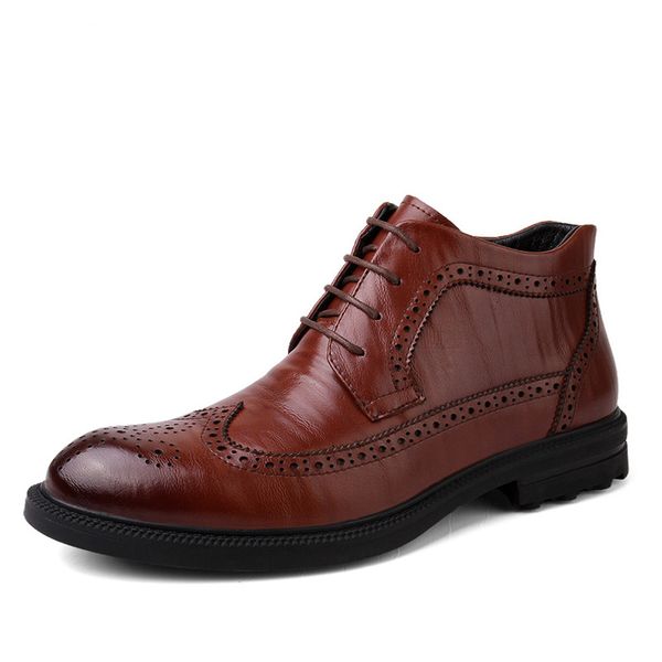 

genuine leather men boots autumn winter boots handmade warm men ankle boots plush warm winter shoes, Black