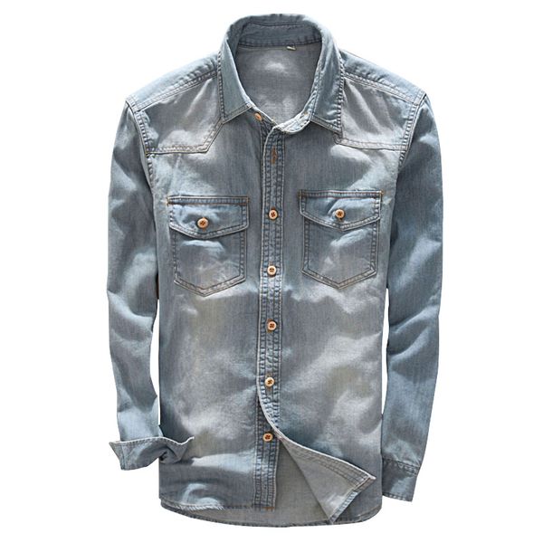 

men's casual shirts mens denim shirt fashion retro nostalgia long sleeve pocket for man wash soft plus size xxxl, White;black