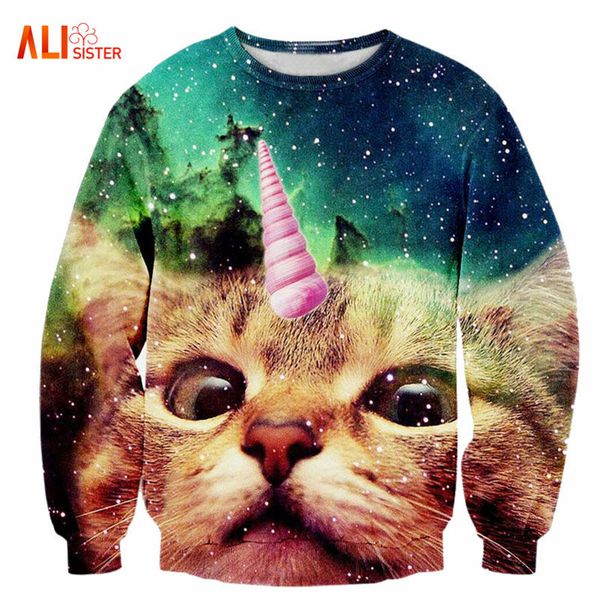 

alisister 2017 new fashion men/women's unicorn cat hoodie winter/autumn 3d galaxy sweatshirts clothes harajuku animal sweatshirt, Black