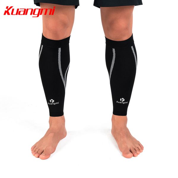 

kuangmi 1 pair calf compression sleeves knitted fabric running shin guard sports calf socks support pain relief, Black;yellow